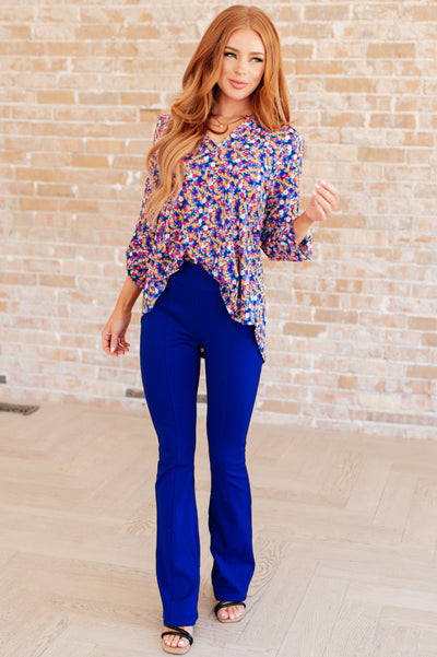 Lizzy Top in Blue and Pink Retro Ditsy Floral Southern Soul Collectives