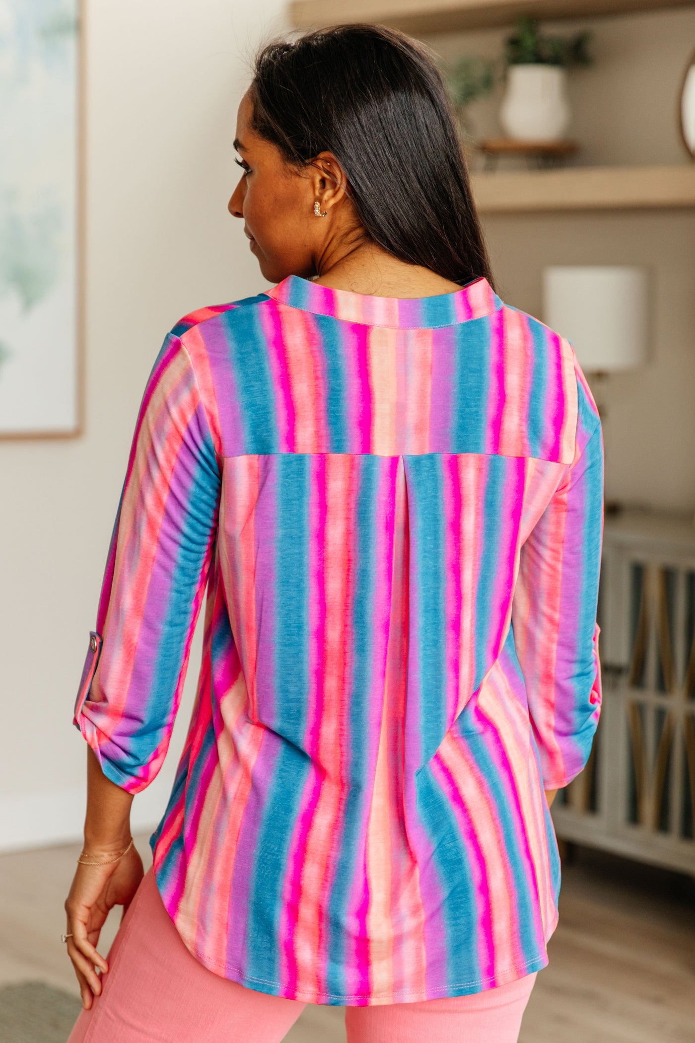 Lizzy Top in Blue and Pink Stripe Southern Soul Collectives