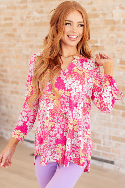Lizzy Top in Hot Pink and Bubblegum Pink Ditsy Floral Southern Soul Collectives