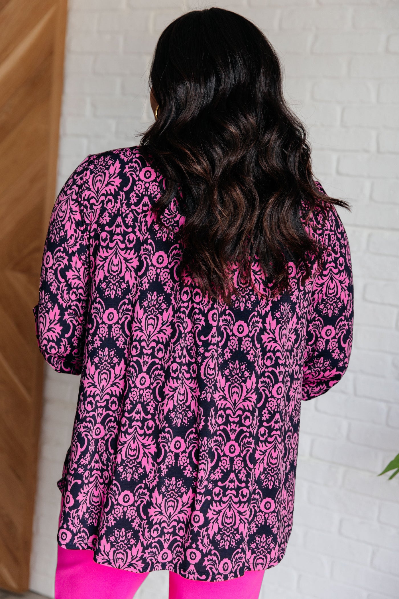 Lizzy Top in Hot Pink and Navy Damask Southern Soul Collectives