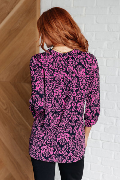 Lizzy Top in Hot Pink and Navy Damask Southern Soul Collectives