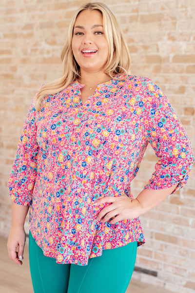 Lizzy Top in Hot Pink and Turquoise Ditsy Floral Southern Soul Collectives