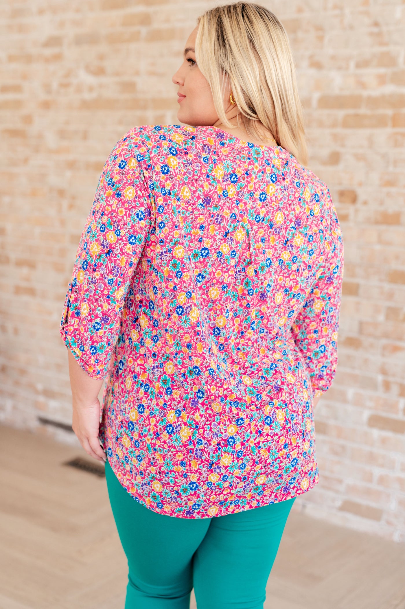 Lizzy Top in Hot Pink and Turquoise Ditsy Floral Southern Soul Collectives