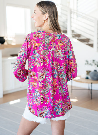 Lizzy Top in Magenta Floral Paisley Southern Soul Collectives