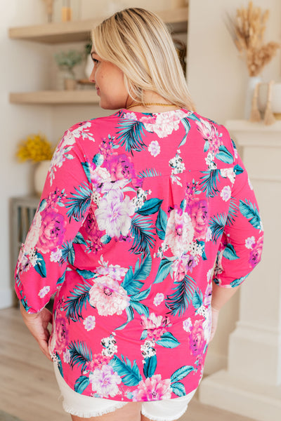 Lizzy Top in Magenta and Teal Tropical Floral Southern Soul Collectives