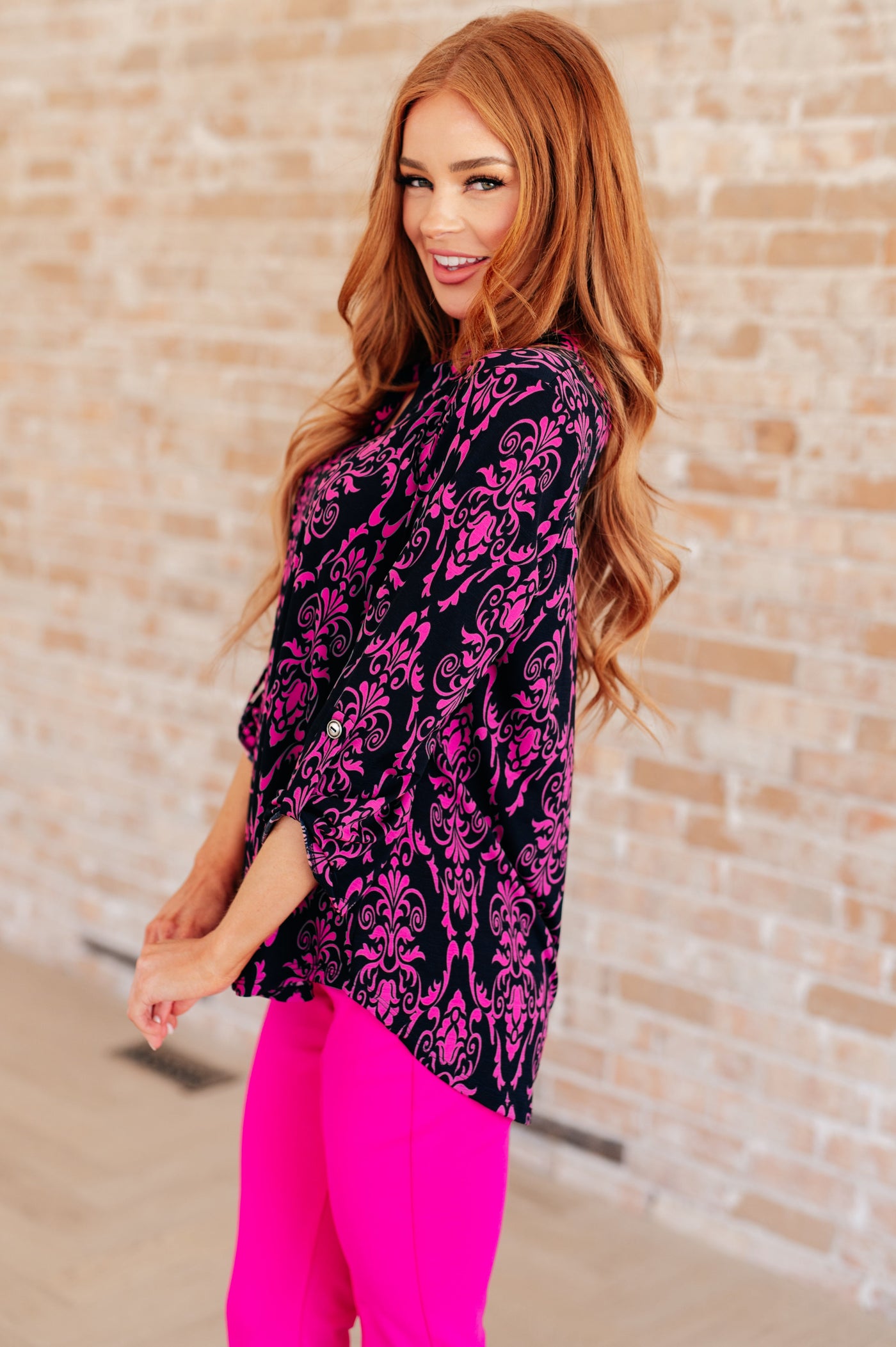 Lizzy Top in Navy and Hot Pink Damask Southern Soul Collectives