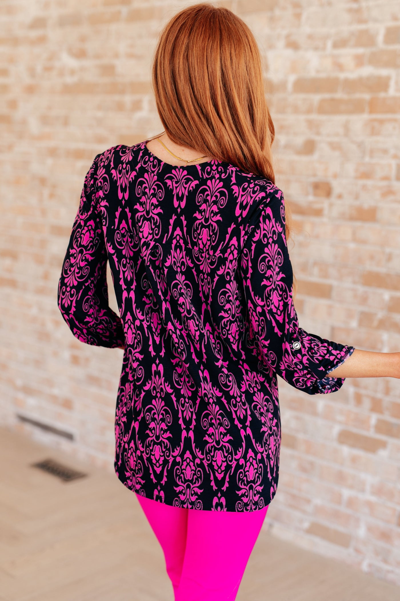 Lizzy Top in Navy and Hot Pink Damask Southern Soul Collectives