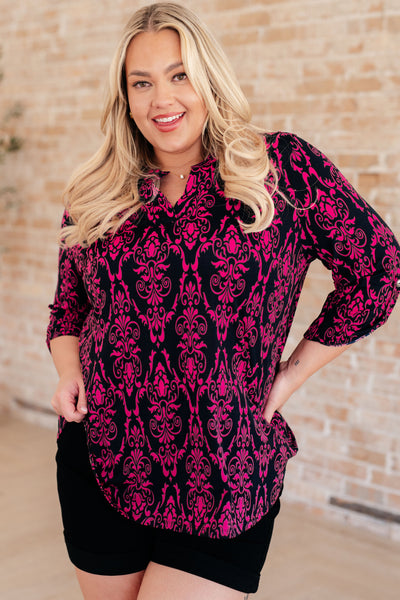 Lizzy Top in Navy and Hot Pink Damask Southern Soul Collectives