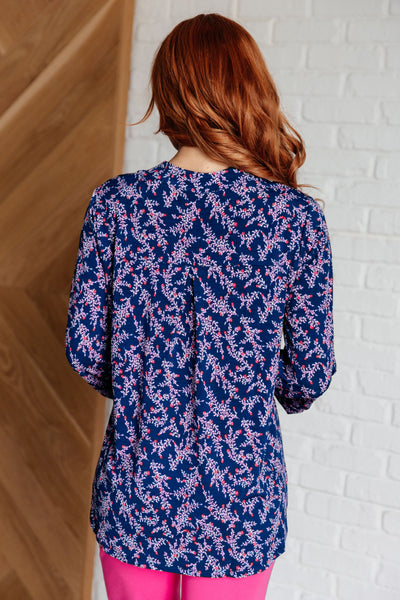 Lizzy Top in Navy and Magenta Petite Floral Southern Soul Collectives