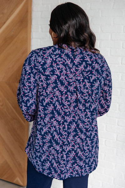 Lizzy Top in Navy and Magenta Petite Floral Southern Soul Collectives