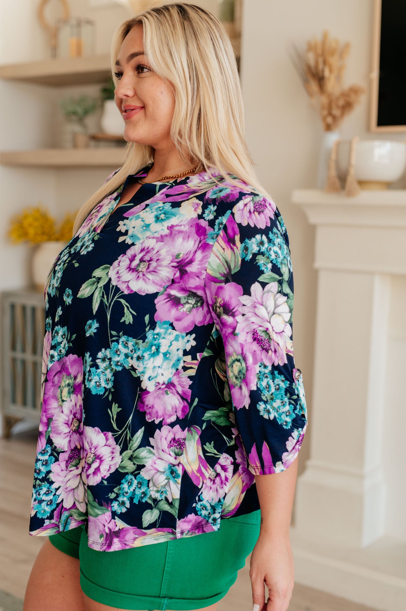 Lizzy Top in Navy and Purple Floral Southern Soul Collectives