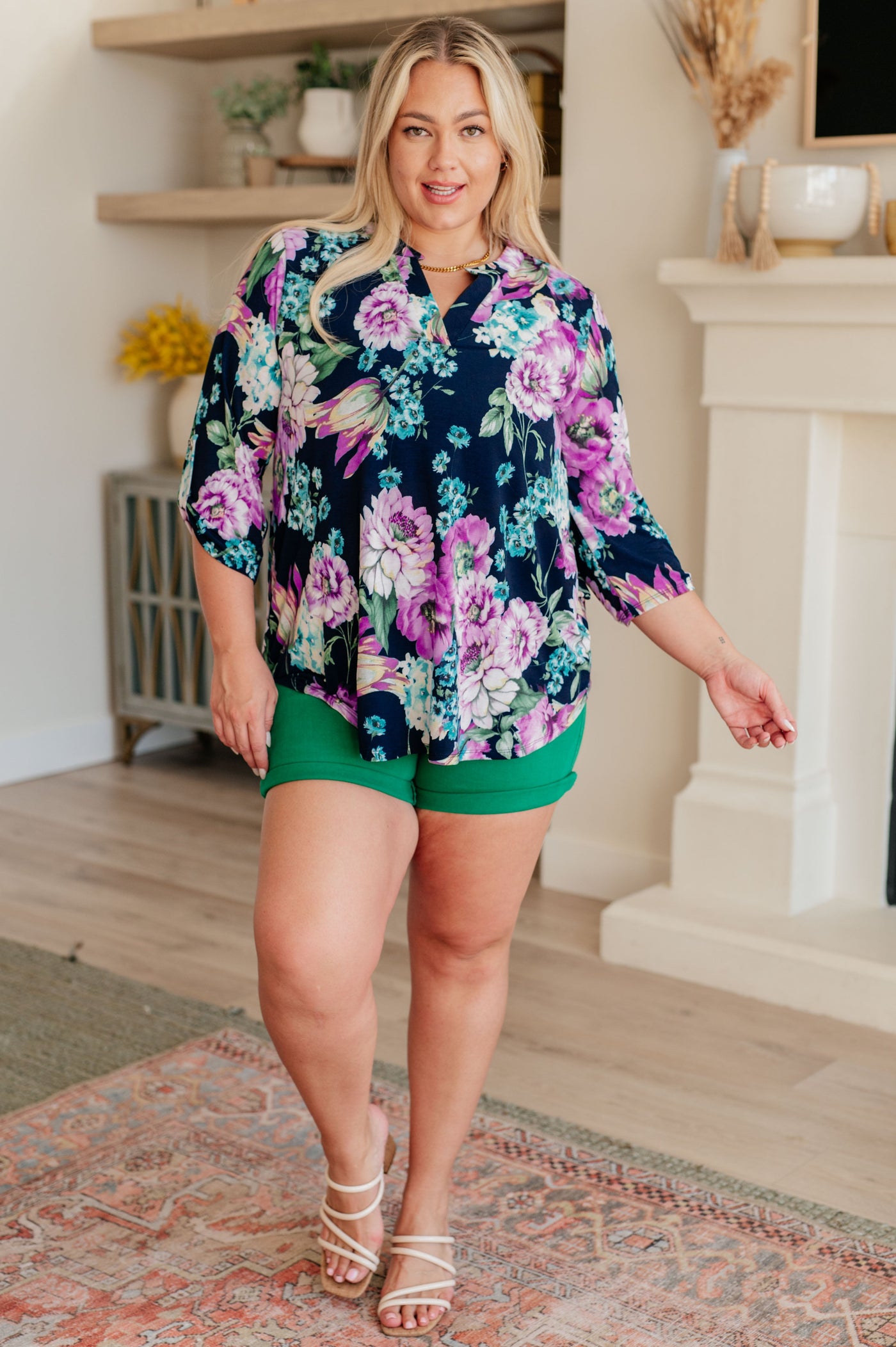 Lizzy Top in Navy and Purple Floral Southern Soul Collectives