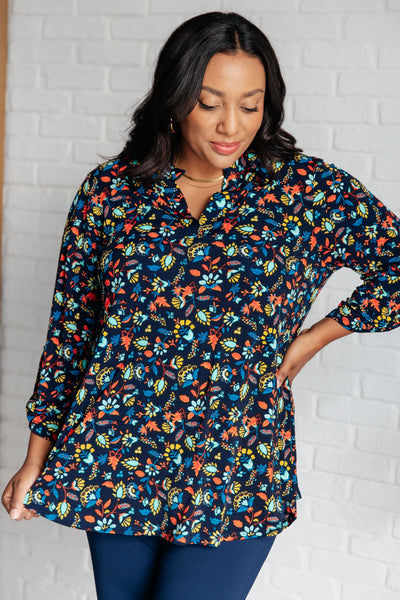 Lizzy Top in Navy and Teal Multi Floral Southern Soul Collectives