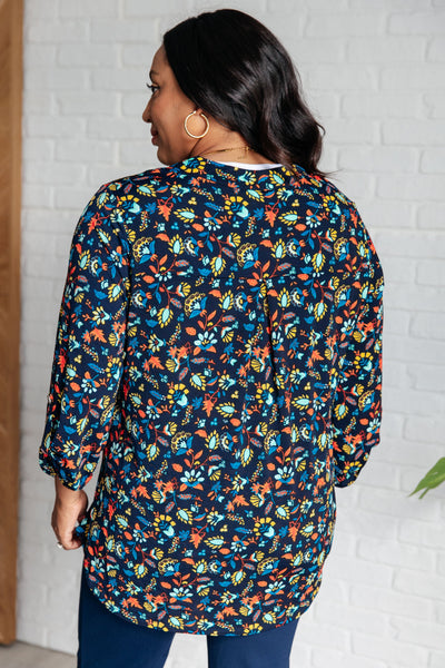 Lizzy Top in Navy and Teal Multi Floral Southern Soul Collectives