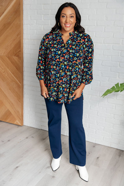 Lizzy Top in Navy and Teal Multi Floral Southern Soul Collectives