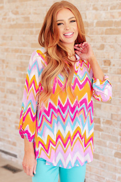 Lizzy Top in Orange Multi Chevron Southern Soul Collectives