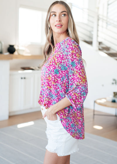 Lizzy Top in Pink and Aqua Ditsy Floral Southern Soul Collectives