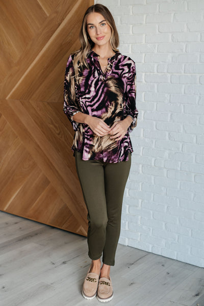 Lizzy Top in Purple and Taupe Animal Print Southern Soul Collectives