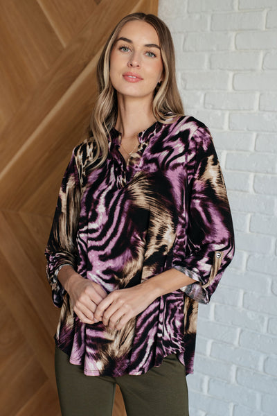 Lizzy Top in Purple and Taupe Animal Print Southern Soul Collectives