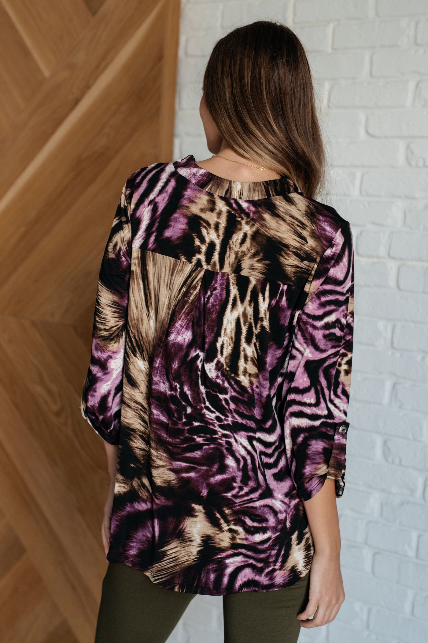 Lizzy Top in Purple and Taupe Animal Print Southern Soul Collectives