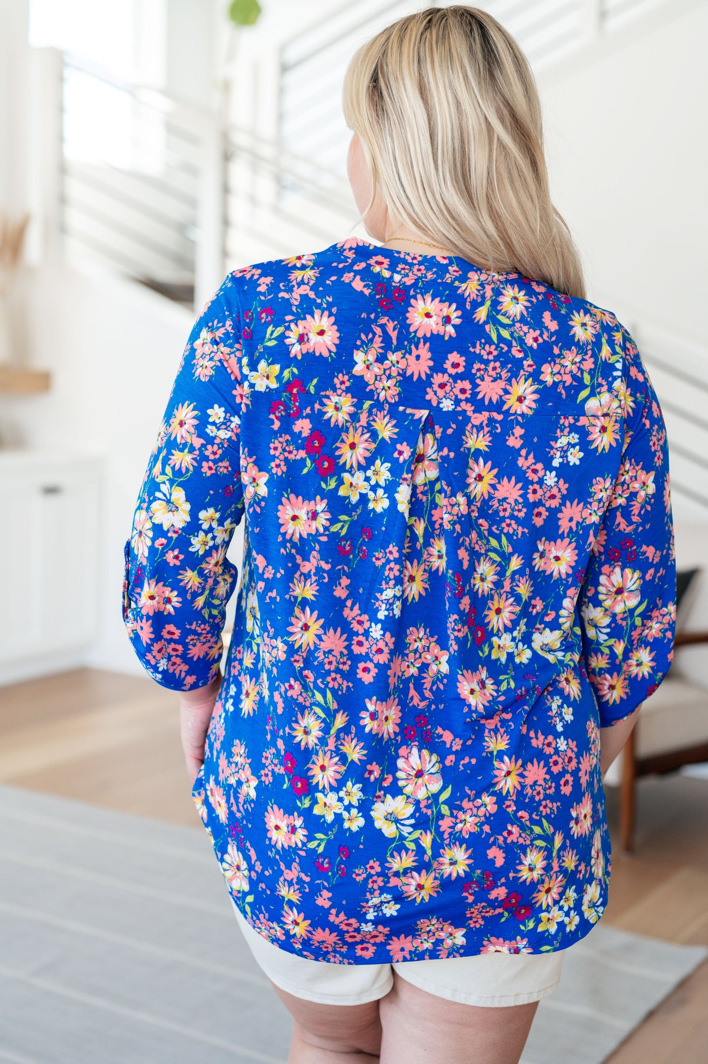 Lizzy Top in Royal and Blush Floral Southern Soul Collectives