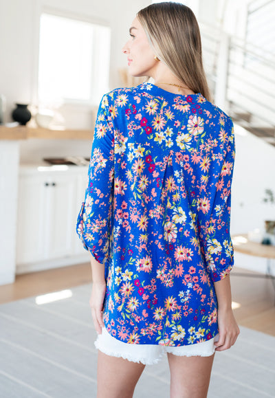 Lizzy Top in Royal and Blush Floral Southern Soul Collectives