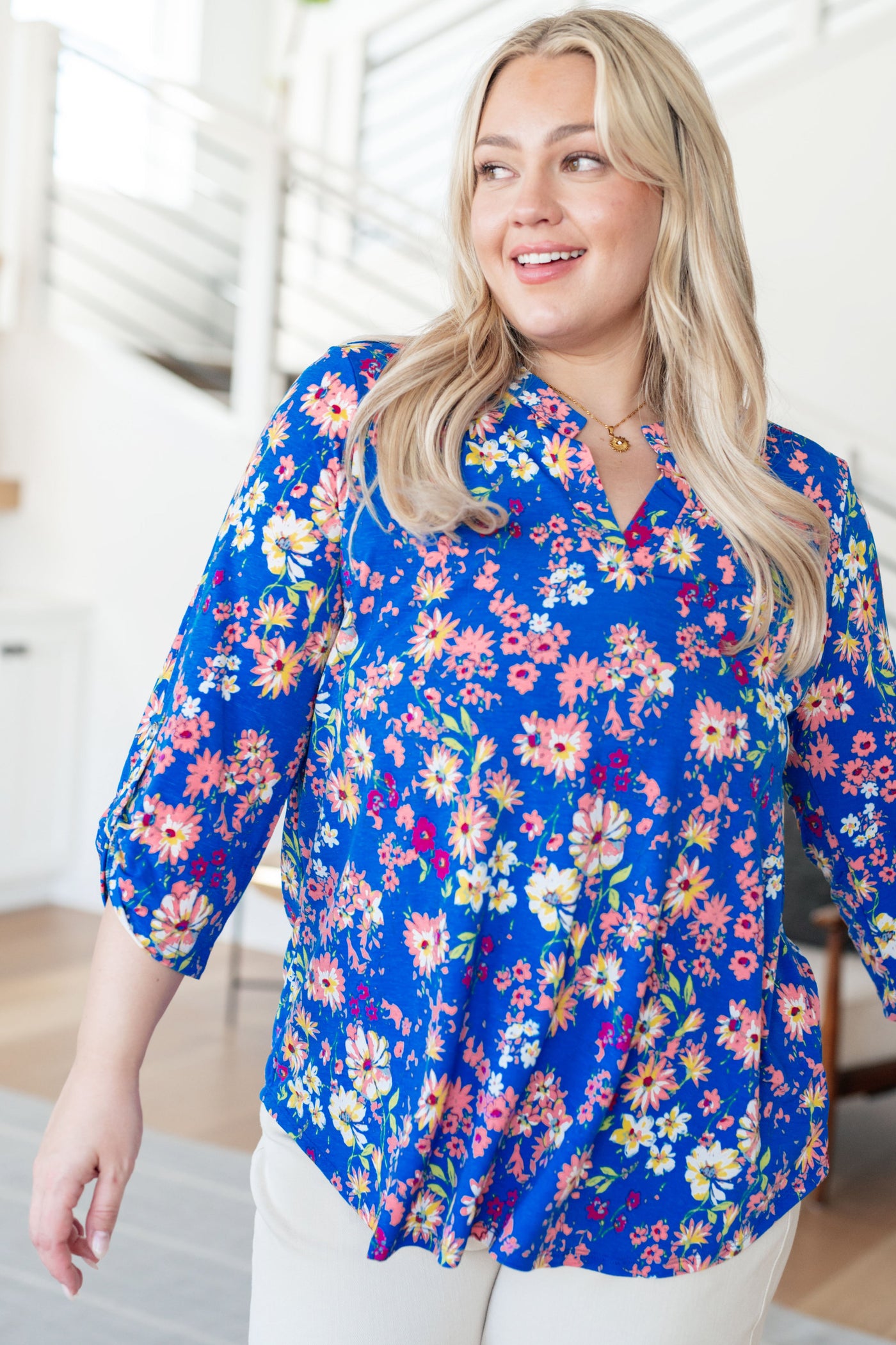 Lizzy Top in Royal and Blush Floral Southern Soul Collectives