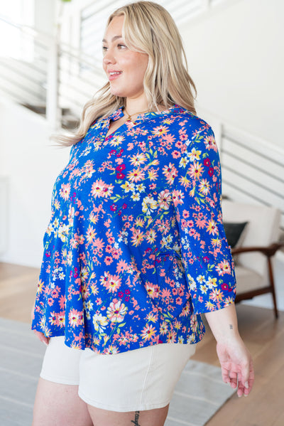 Lizzy Top in Royal and Blush Floral Southern Soul Collectives