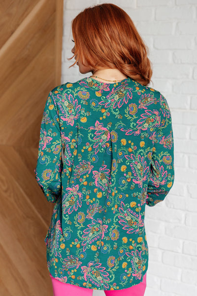 Lizzy Top in Teal and Purple Floral Paisley Southern Soul Collectives