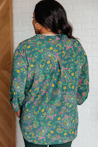 Lizzy Top in Teal and Purple Floral Paisley Southern Soul Collectives