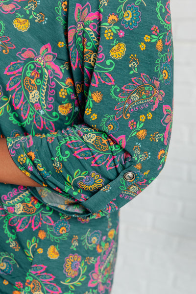 Lizzy Top in Teal and Purple Floral Paisley Southern Soul Collectives