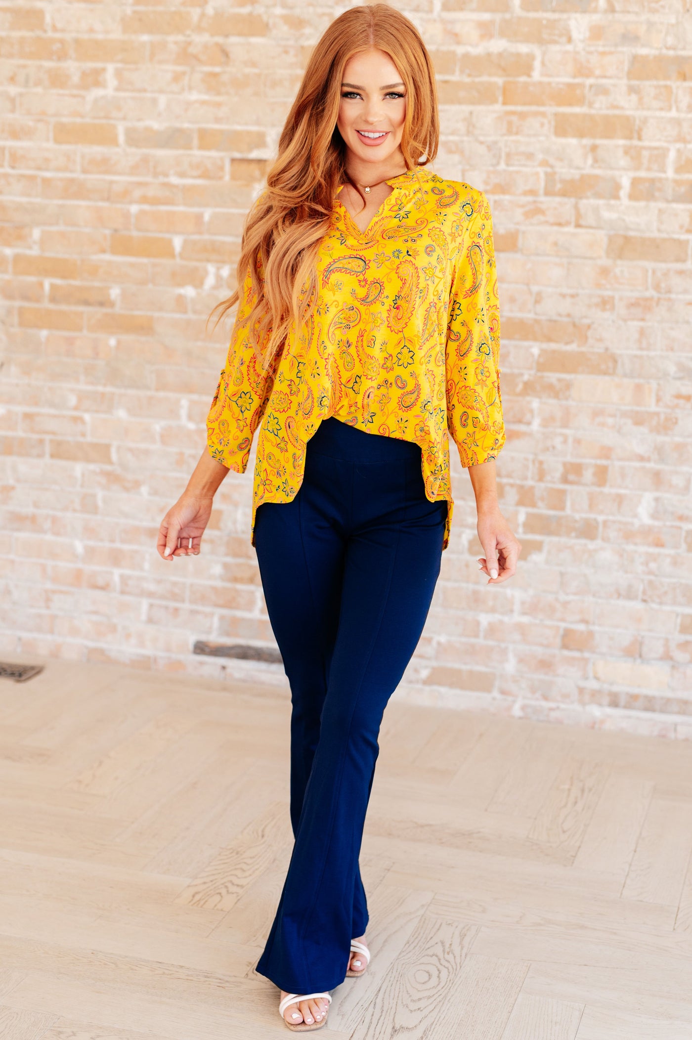 Lizzy Top in Yellow and Navy Paisley Southern Soul Collectives