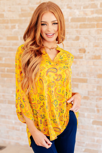 Lizzy Top in Yellow and Navy Paisley Southern Soul Collectives