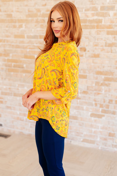 Lizzy Top in Yellow and Navy Paisley Southern Soul Collectives