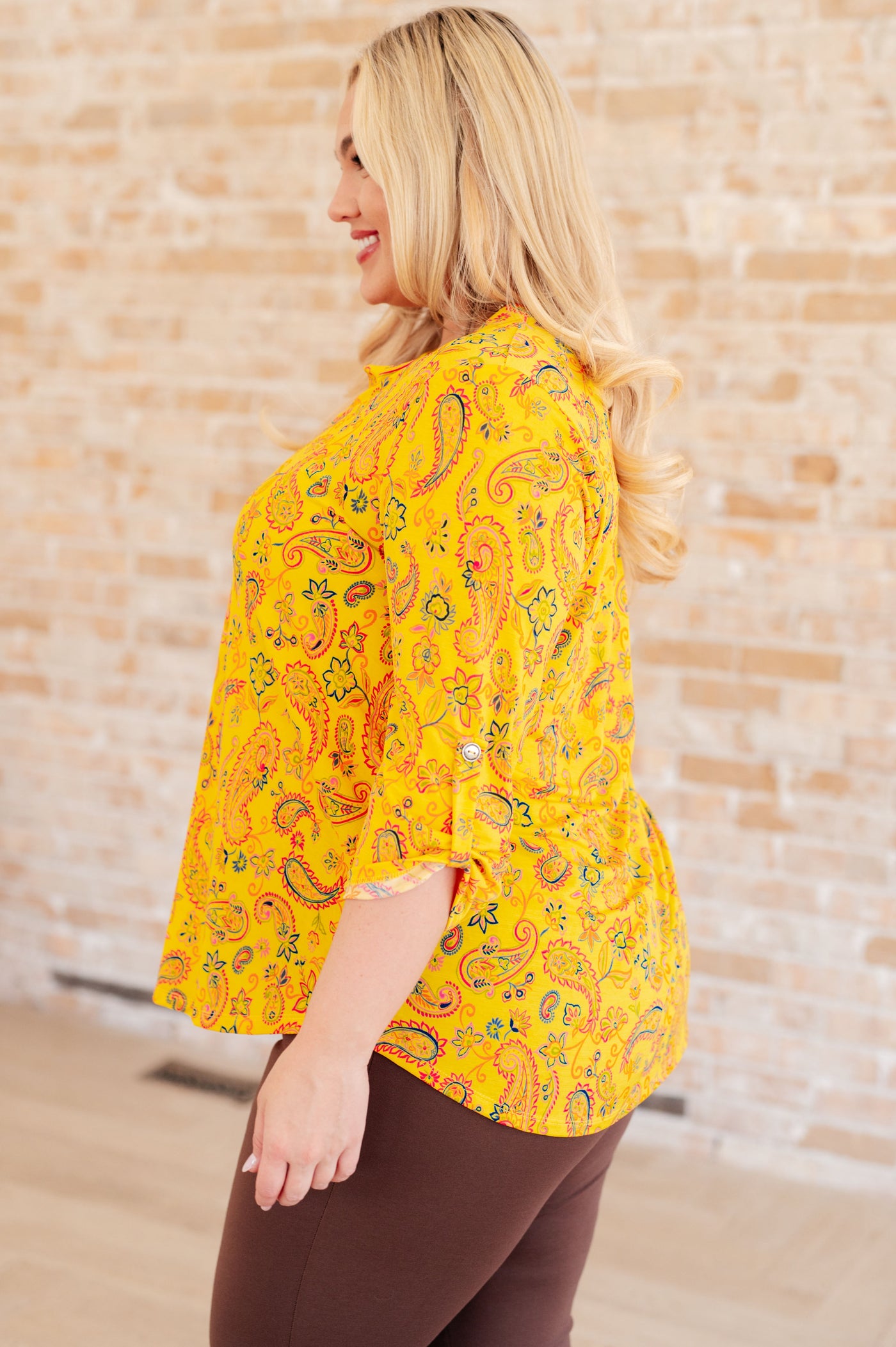 Lizzy Top in Yellow and Navy Paisley Southern Soul Collectives