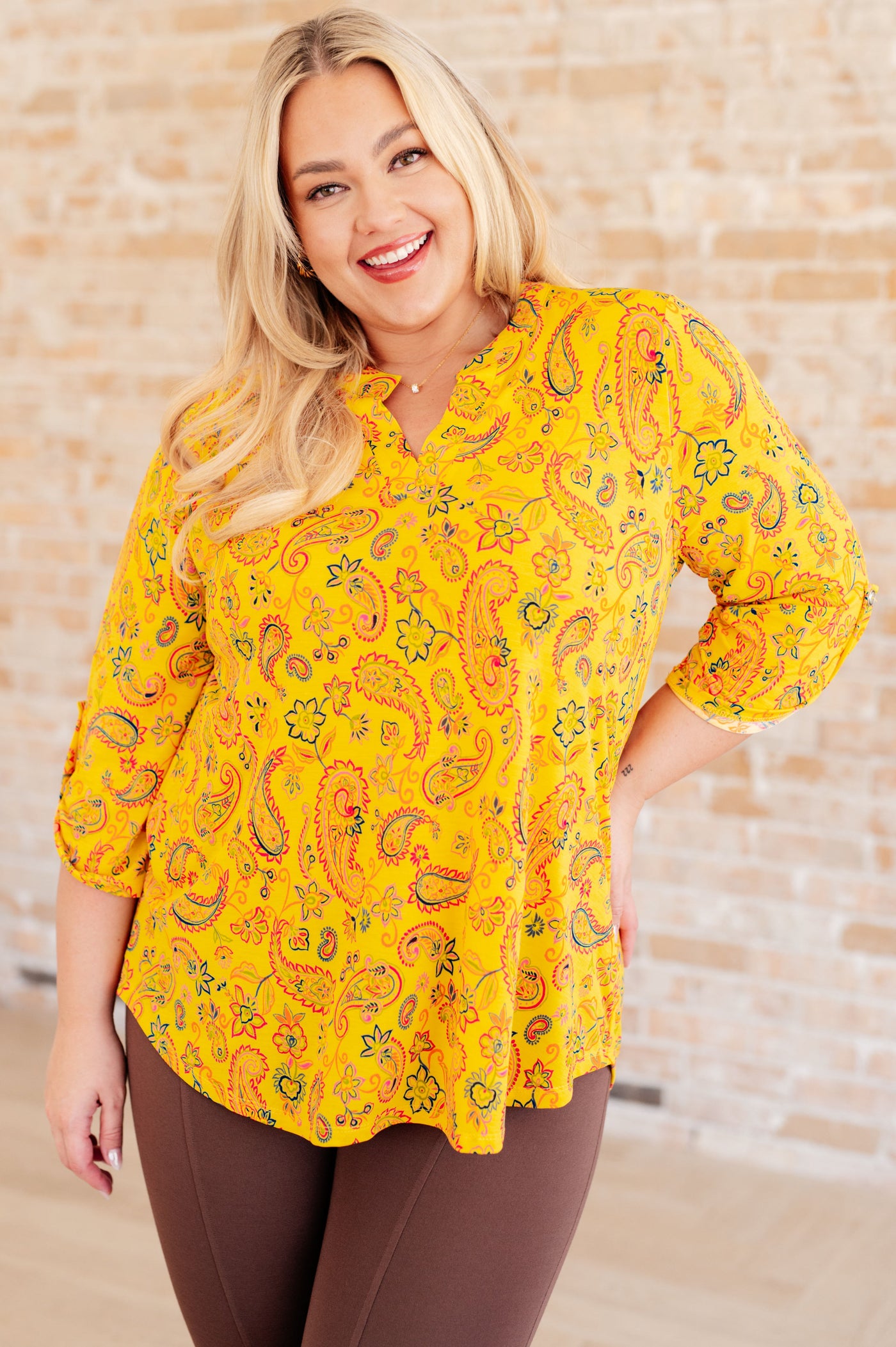 Lizzy Top in Yellow and Navy Paisley Southern Soul Collectives