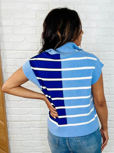 Lonely Traveler Striped Quarter Zip Vest in Blue Southern Soul Collectives