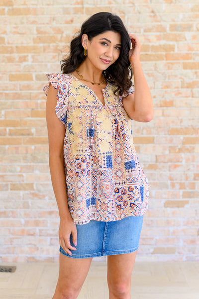 Love of My Life Flutter Sleeve Top in Denim Taupe Southern Soul Collectives