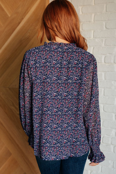 Lucid Dream Ruffle Neckline Blouse in Navy Southern Soul Collectives