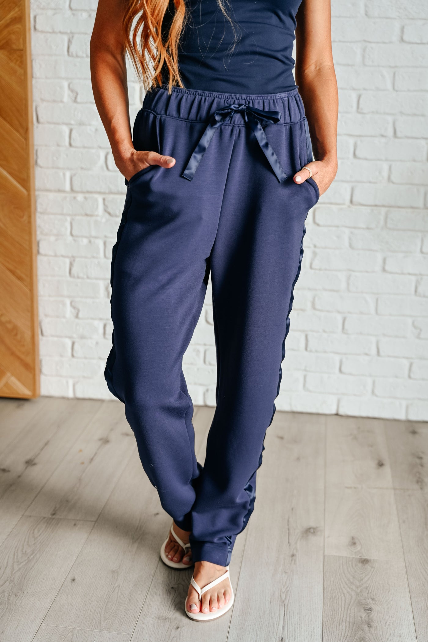 Lysa Satin Stripe Lounge Pants in Smoky Navy Southern Soul Collectives