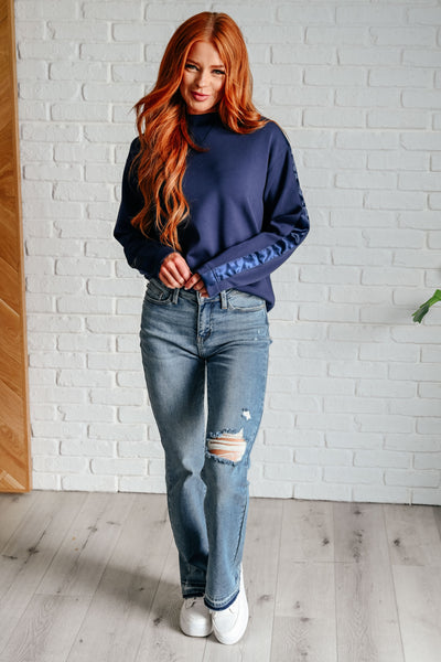 Lysa Satin Stripe Pullover in Smoky Navy Southern Soul Collectives