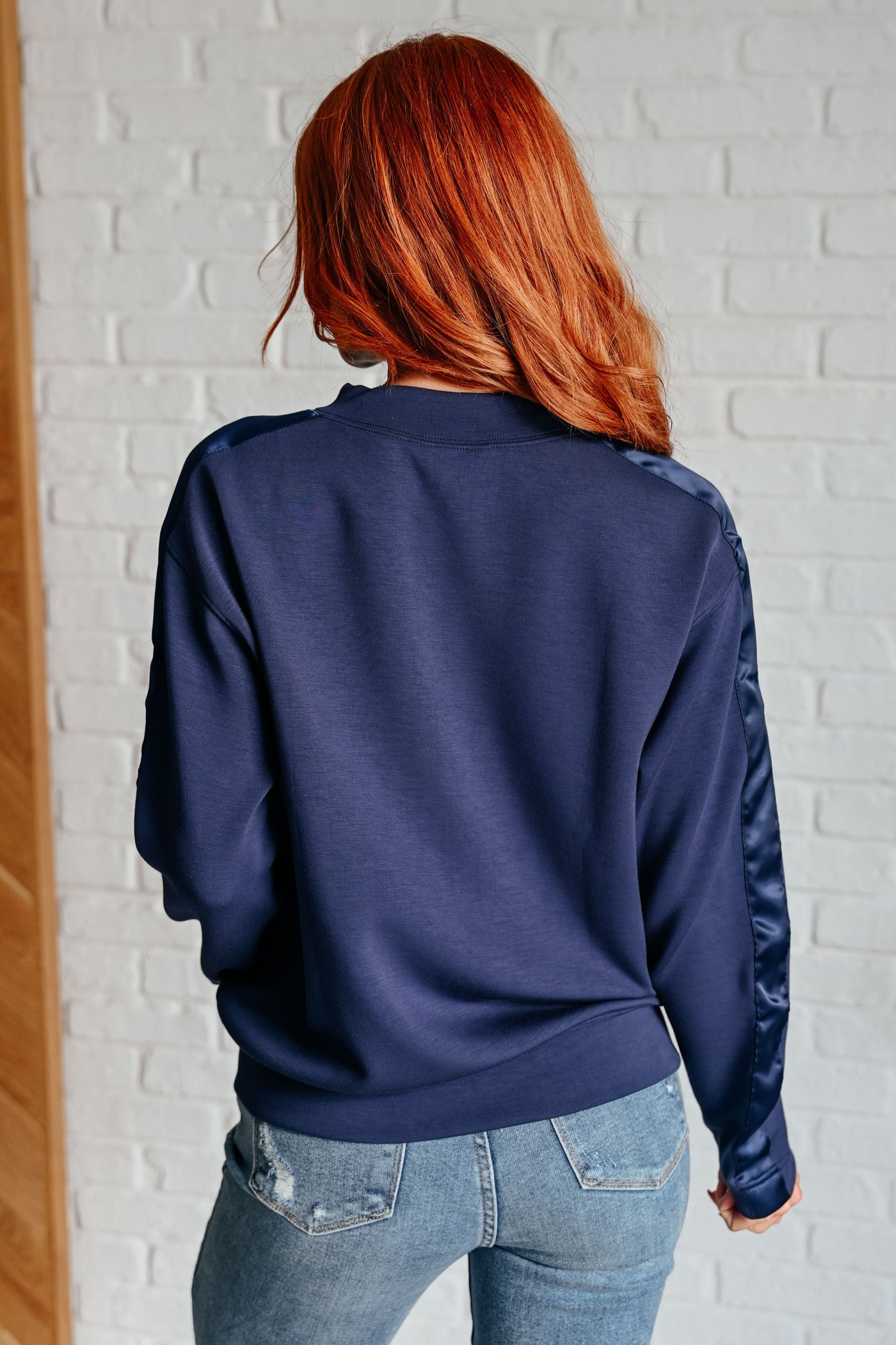 Lysa Satin Stripe Pullover in Smoky Navy Southern Soul Collectives