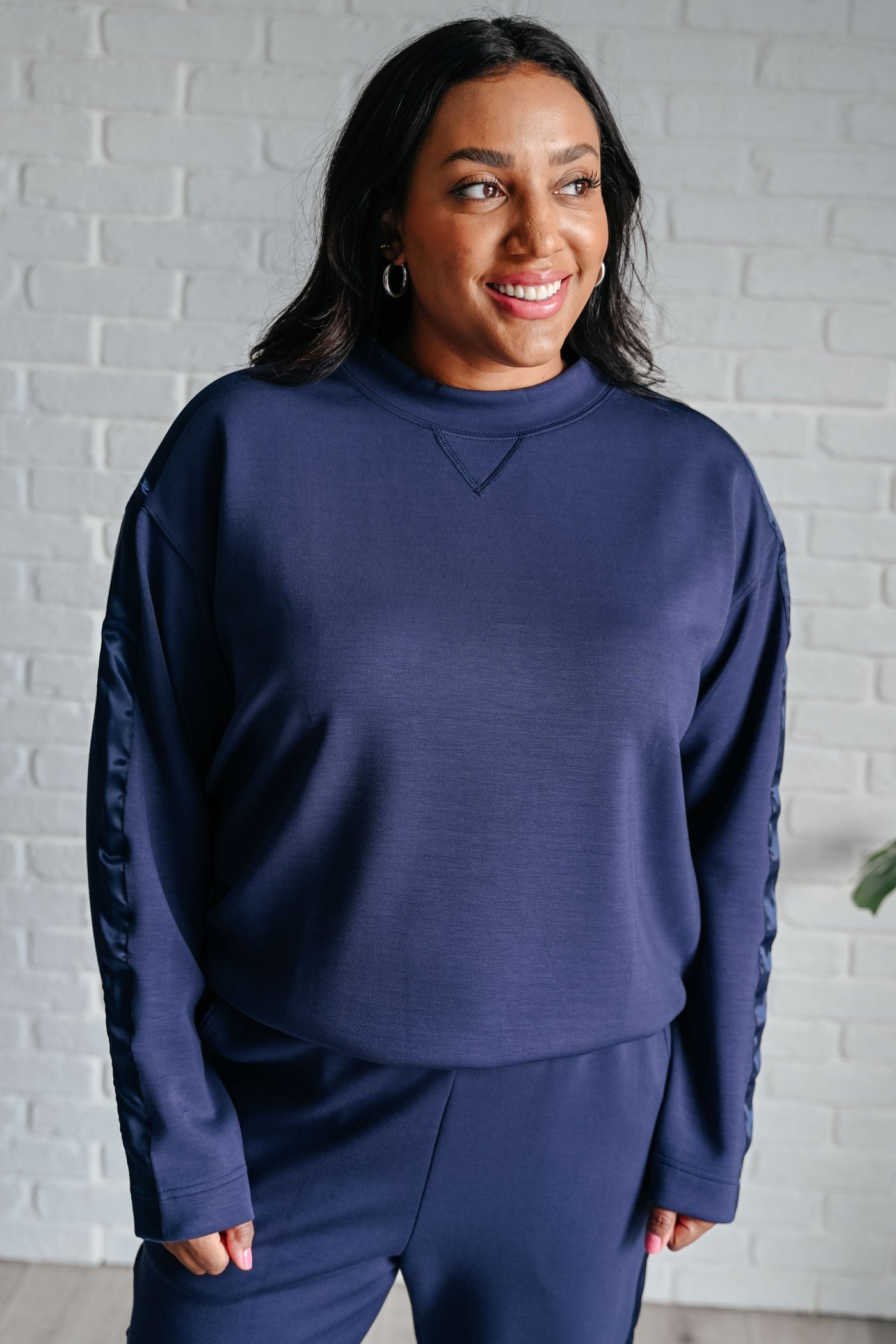 Lysa Satin Stripe Pullover in Smoky Navy Southern Soul Collectives