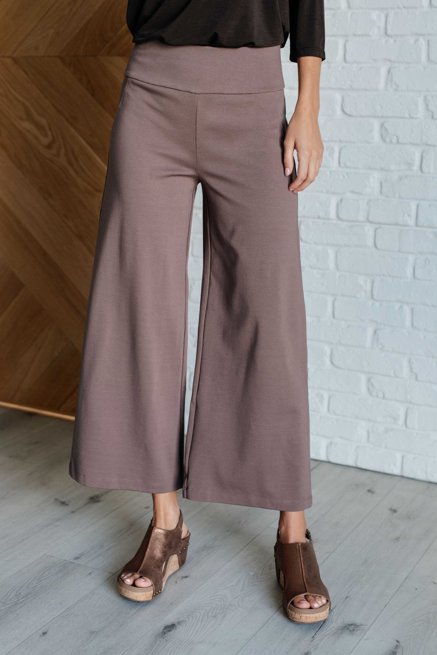 Magic Wide Leg Crop Pants in Dark Mocha Southern Soul Collectives