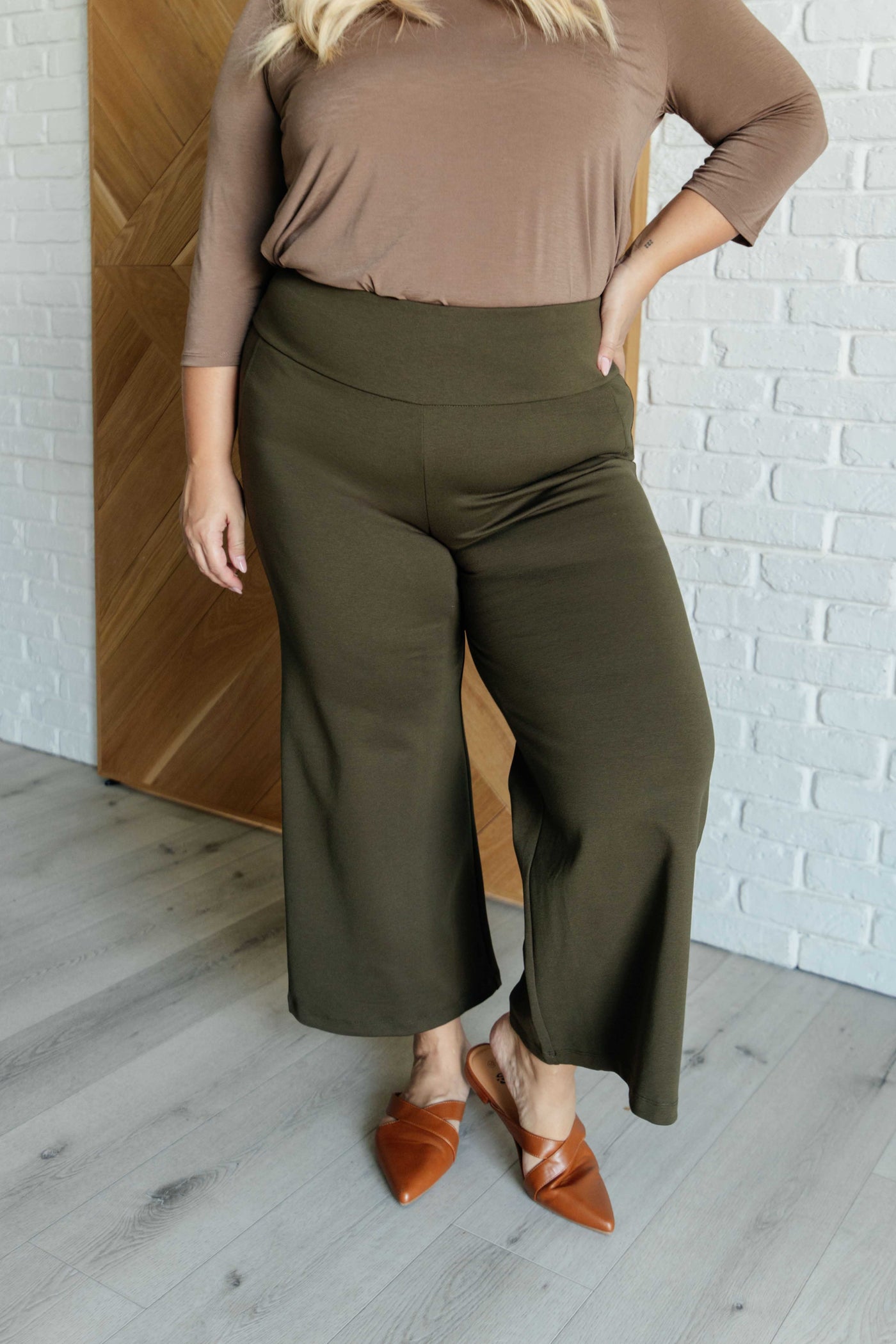 Magic Wide Leg Crop Pants in Olive Southern Soul Collectives