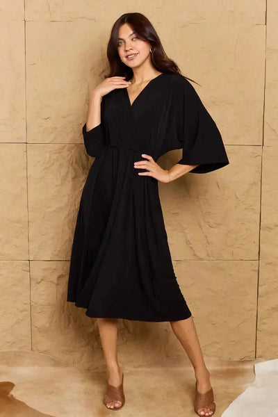 Make Your Move Solid Surplice Midi Dress in Black  Southern Soul Collectives
