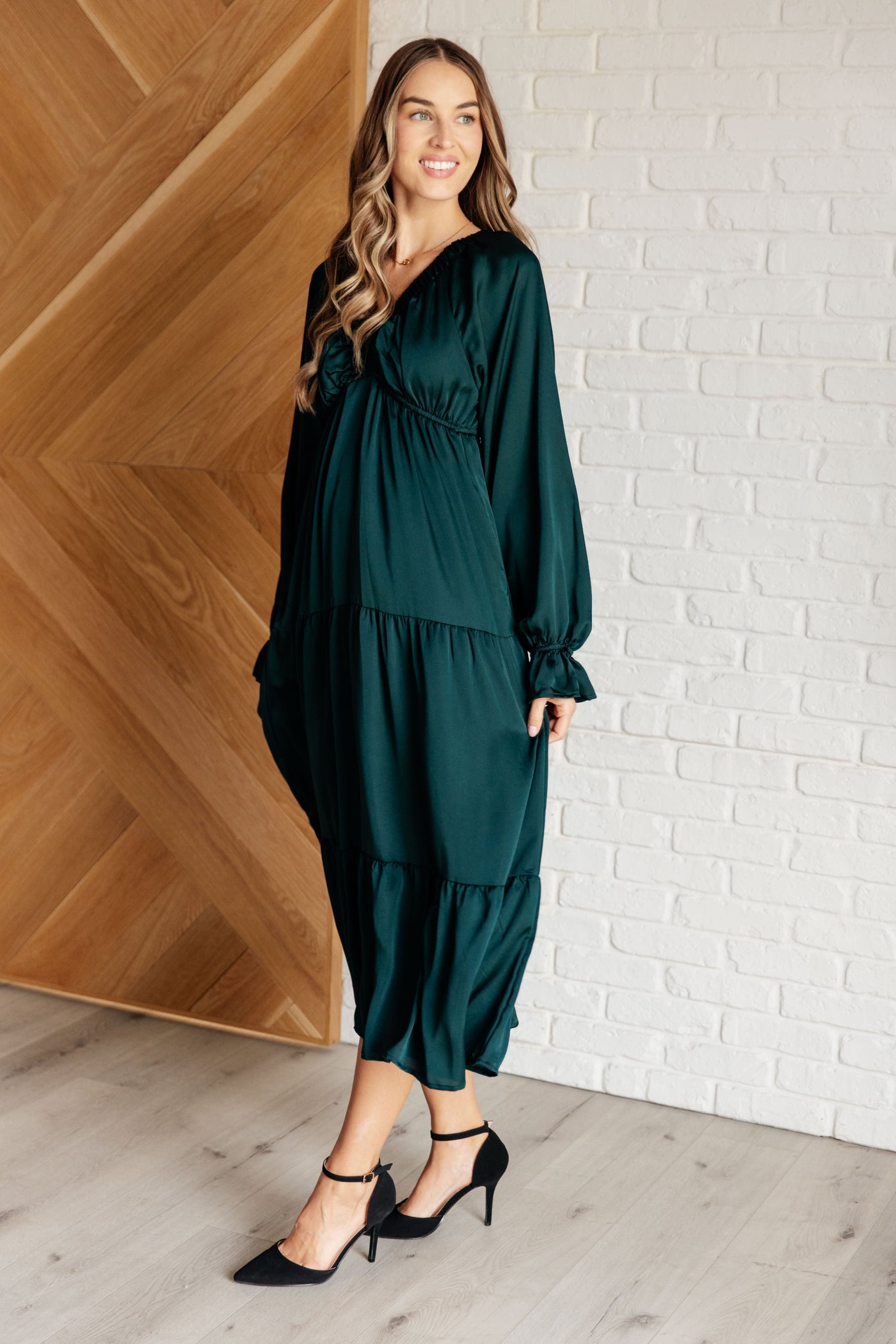 Makes Me Want to Skip Tiered Dress in Hunter Green Southern Soul Collectives