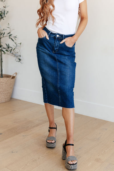 Judy Blue Marcy High Rise Denim Midi Skirt Womens Southern Soul Collectives