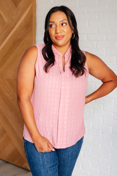 Matter of Fact Pleat Front Sleeveless Blouse in Pink Southern Soul Collectives