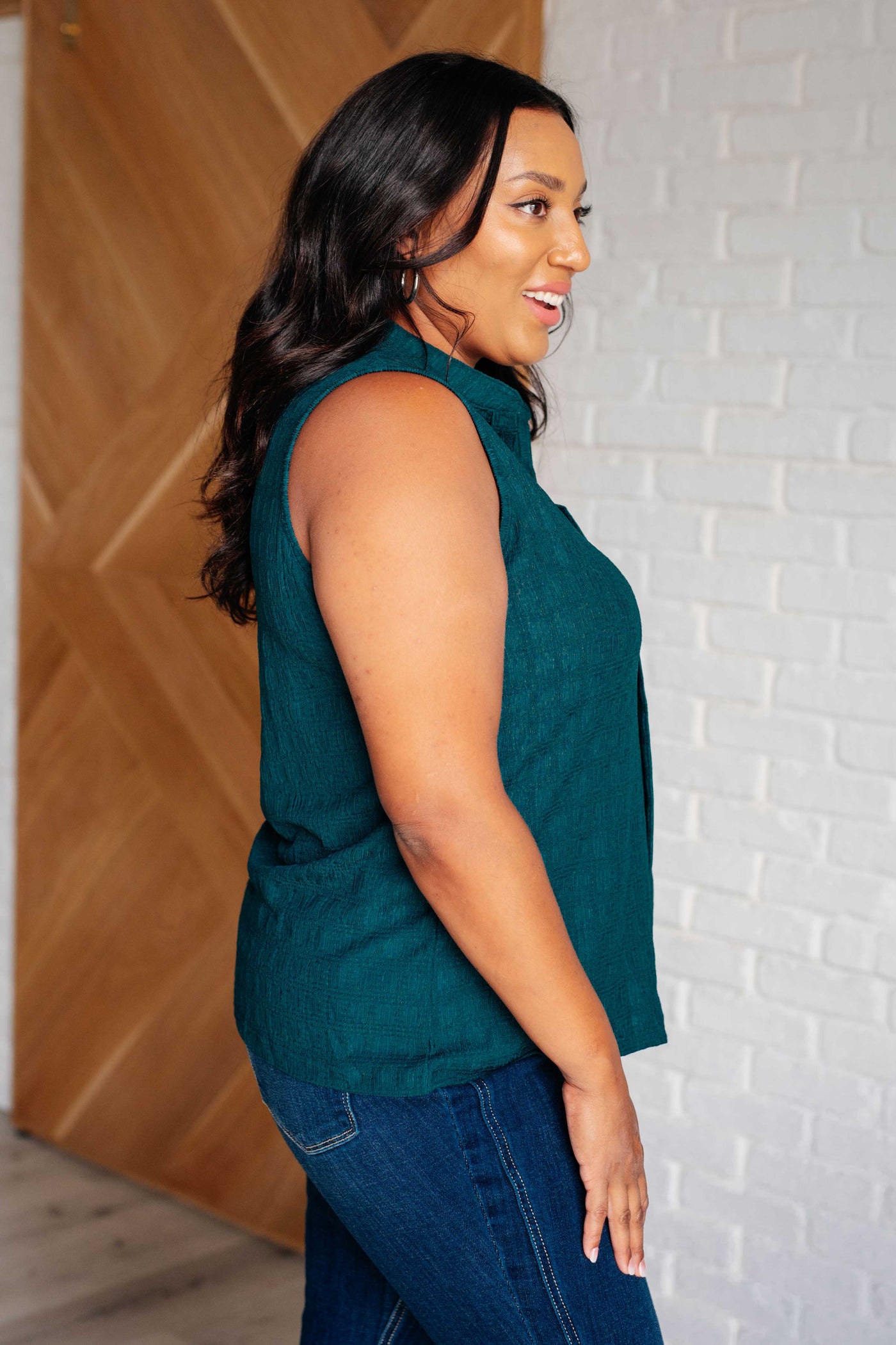 Matter of Fact Pleat Front Sleeveless Blouse in Sea Green Southern Soul Collectives